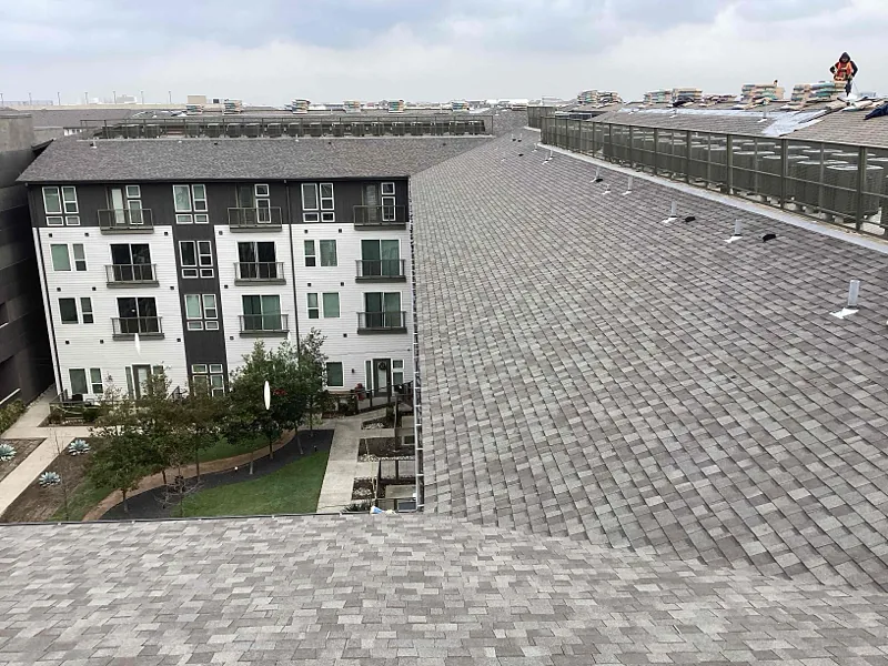Aerial view of completed multifamily re-roof — Craig Ranch project