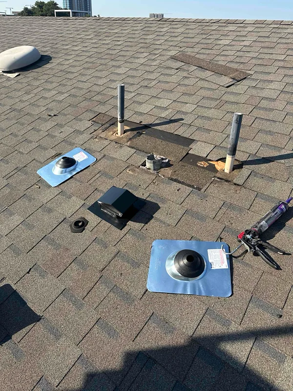 Roof vent and pipe flashing repair detail